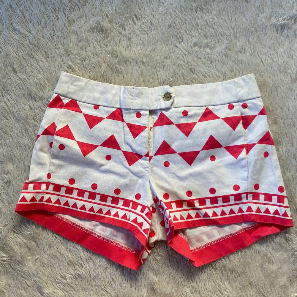 JCrew Geometric coral and white shorts